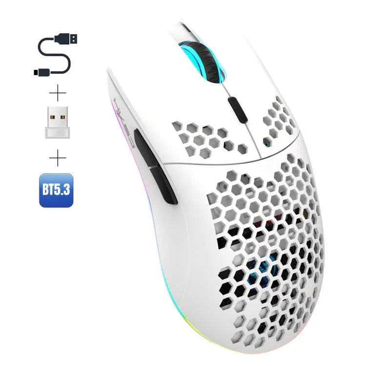 HXSJ T66 3 Modes Wired 2.4G BT5.3 Wireless RGB Rechargeable Mouse, T66