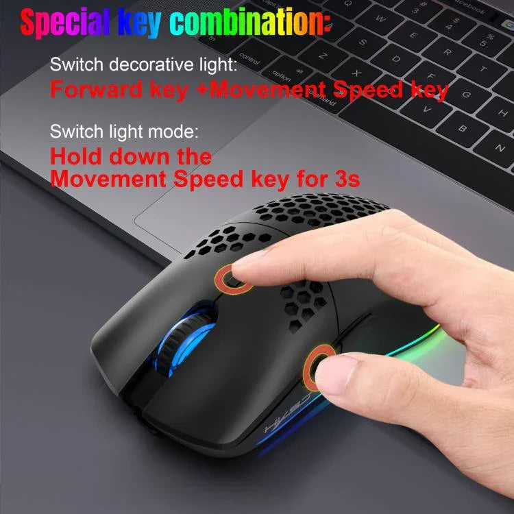 HXSJ T66 3 Modes Wired 2.4G BT5.3 Wireless RGB Rechargeable Mouse, T66