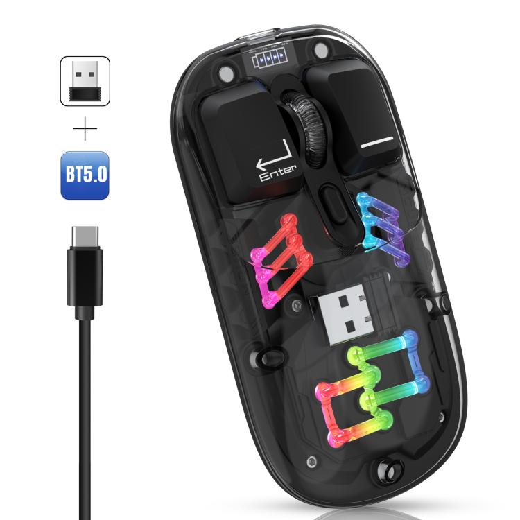 HXSJ T200 Dual Modes 2.4G BT5.0 Transparent RGB Wireless Mouse, T200