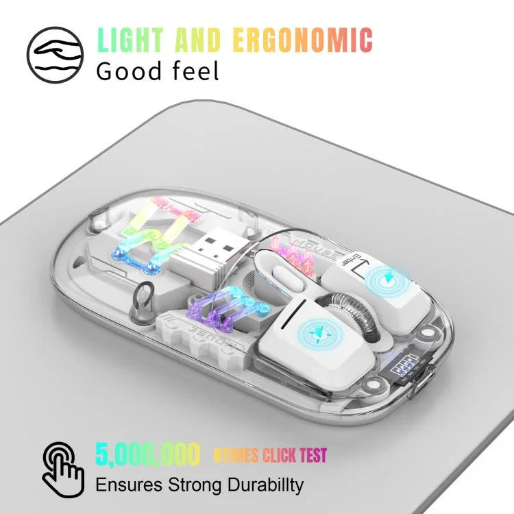 HXSJ T200 Dual Modes 2.4G BT5.0 Transparent RGB Wireless Mouse, T200