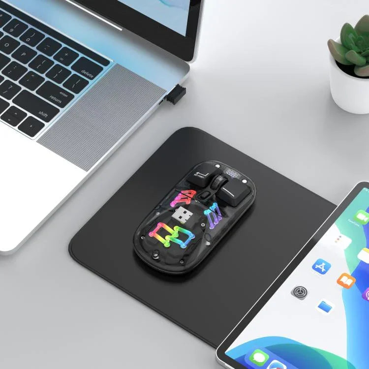 HXSJ T200 Dual Modes 2.4G BT5.0 Transparent RGB Wireless Mouse, T200