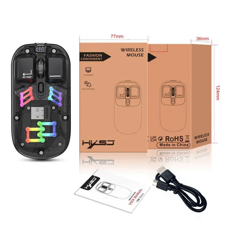 HXSJ T200 Dual Modes 2.4G BT5.0 Transparent RGB Wireless Mouse, T200
