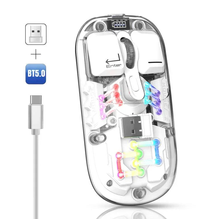 HXSJ T200 Dual Modes 2.4G BT5.0 Transparent RGB Wireless Mouse, T200
