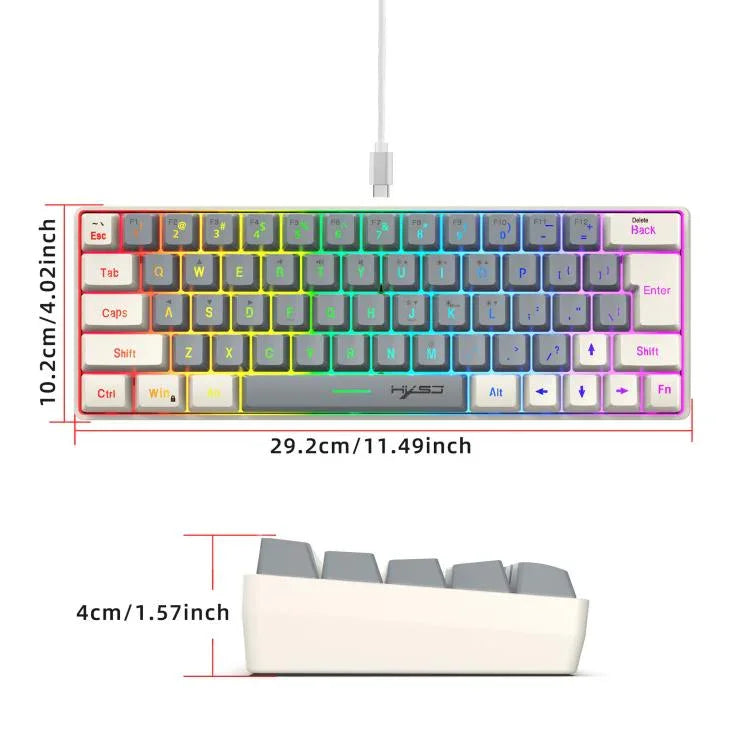 HXSJ V400 Wired Color Matching RGB Backlit Membrane Keyboard 63 Key Caps, Cable Length: 1.7m, V400 Beige + Grey, V400 Grey + Beige, V400 Beige + Grey + Orange, V400 Grey + Beige + Orange