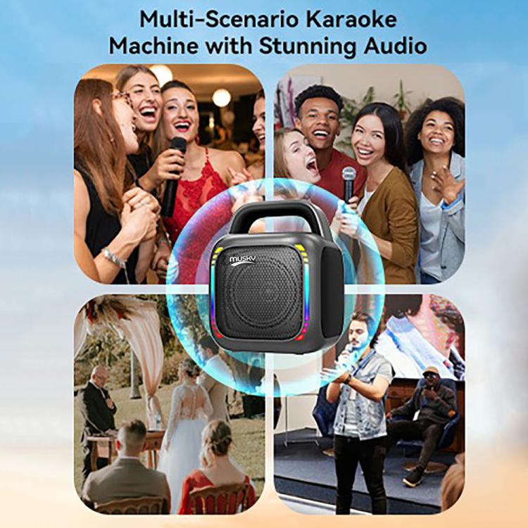 MS6K Portable RGB Dazzling Bluetooth Speaker Outdoor Karaoke Subwoofer, No Mic, Dual Mic