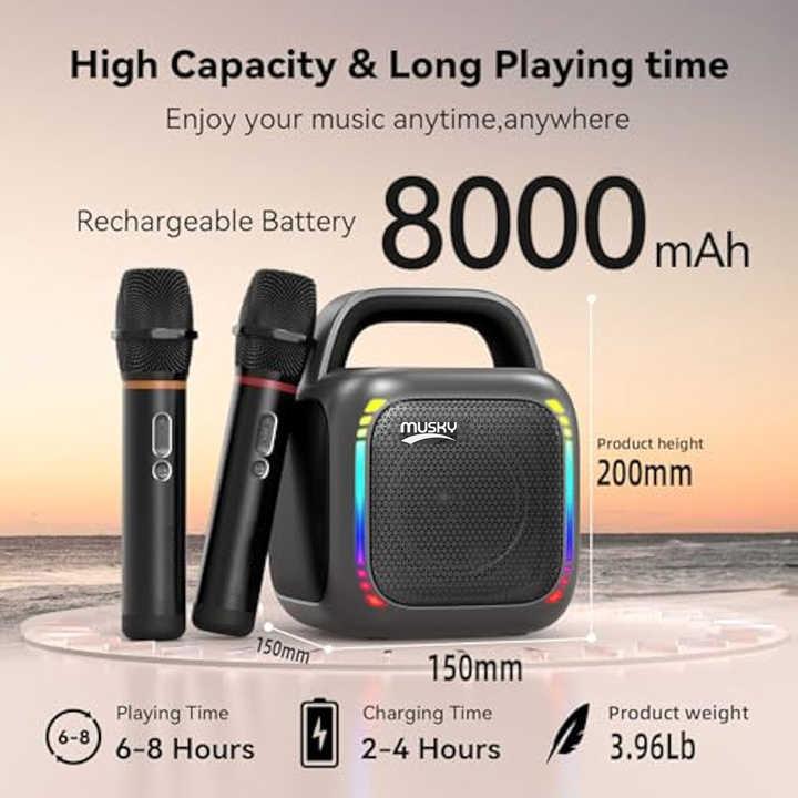 MS6K Portable RGB Dazzling Bluetooth Speaker Outdoor Karaoke Subwoofer, No Mic, Dual Mic