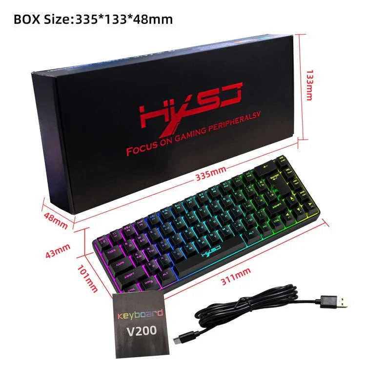 HXSJ V200 Russian Version Wired RGB Backlit Mechanical Keyboard 68 Key Caps, Cable Length: 1.7m, V200 Russian Version Black, V200 Russian Version White