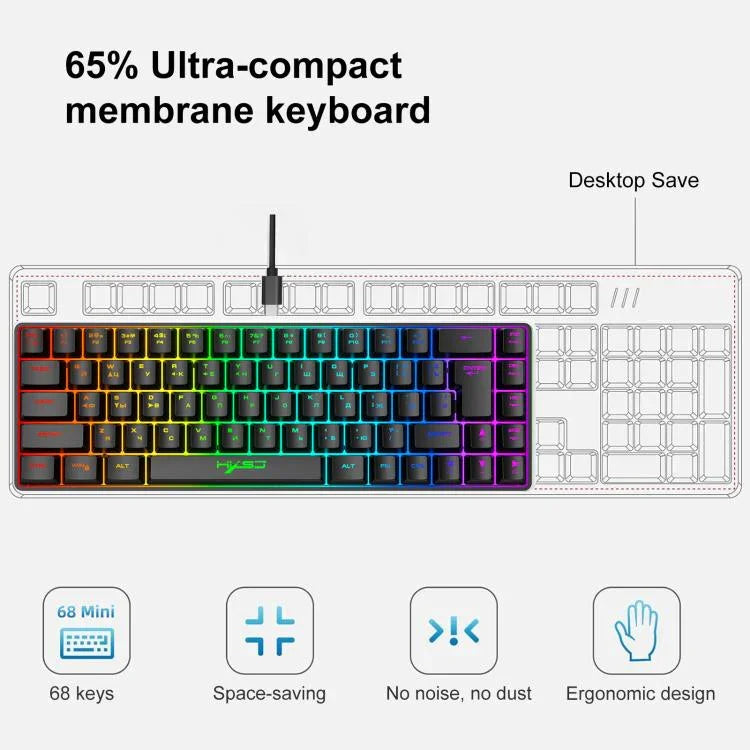 HXSJ V200 Russian Version Wired RGB Backlit Mechanical Keyboard 68 Key Caps, Cable Length: 1.7m, V200 Russian Version Black, V200 Russian Version White
