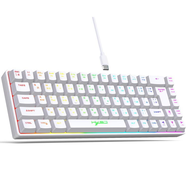 Clavier mécanique filaire HXSJ V200 version russe rétroéclairé RGB 68 touches, longueur câble : 1,7m, V200 version russe blanc