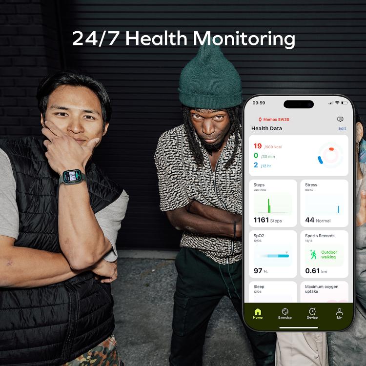 MOMAX SW3S 1.99 inch Screen 3ATM Waterproof Smart Sports Watch