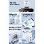 WK WP-U66 Kinkong 65W Dual USB-C / Type-C + USB GaN Fast Charger, UK Plug, US Plug, EU Plug