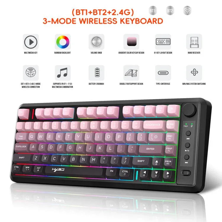 HXSJ L400 Three-mode Wireless RGB Light Thin Film 81 Keys Keyboard