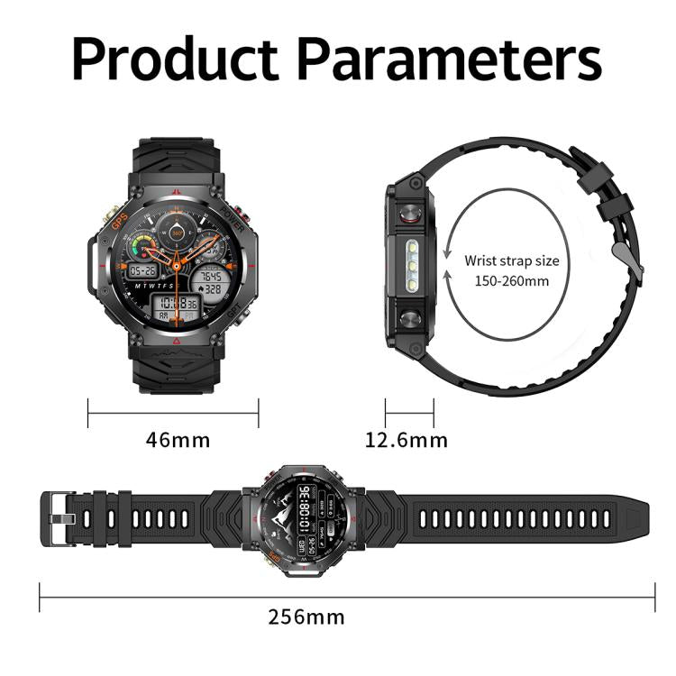 KC91 1.39 inch IPS Screen 3ATM Outdoor GPS Smart Watch with Flashlight