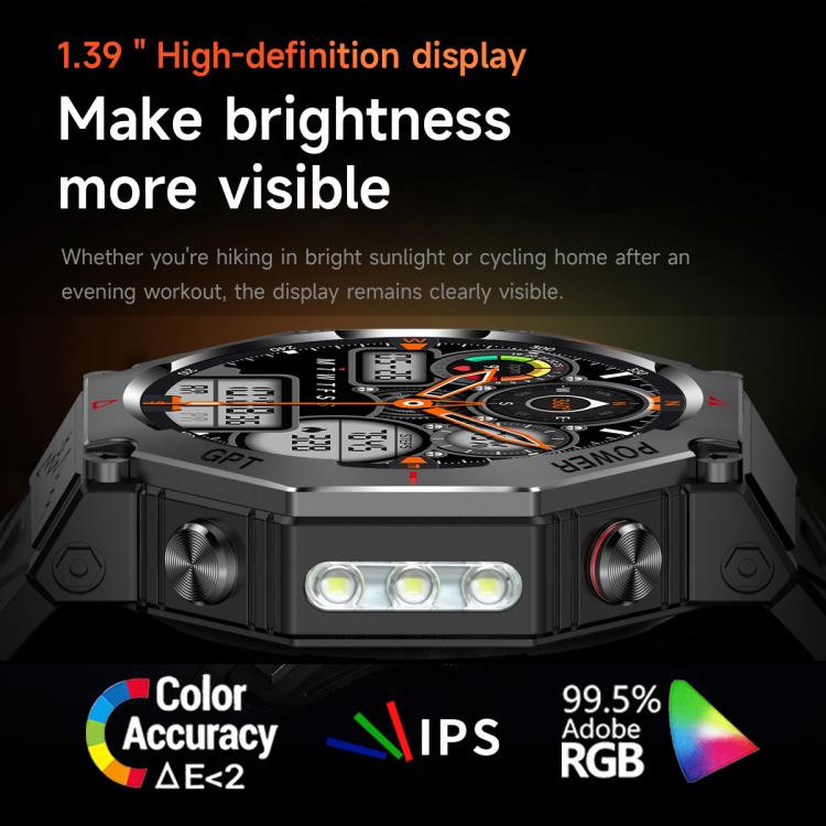 KC91 1.39 inch IPS Screen 3ATM Outdoor GPS Smart Watch with Flashlight