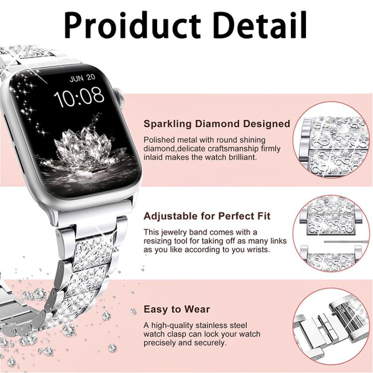 xDfind Diamond Jewelry Stainless Steel Watch Band, For Apple Watch 42 / 44 / 45 / 46 / 49mm, For Apple Watch 38 / 40 / 41 / S10 42mm