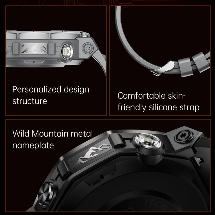 KT85 1.43 inch Screen 5ATM Outdoor Sports Smart Watch with Strong Flashlight