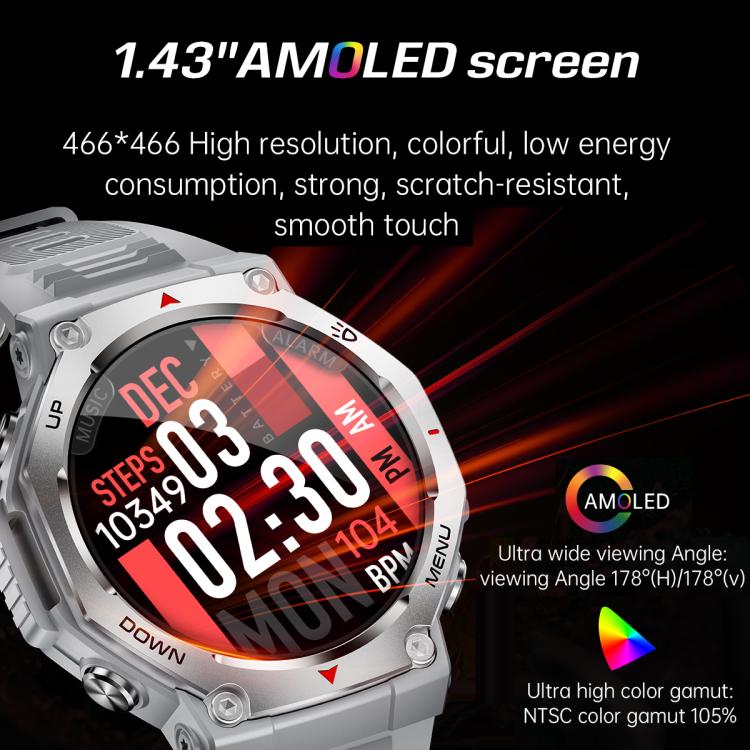 KT85 1.43 inch Screen 5ATM Outdoor Sports Smart Watch with Strong Flashlight