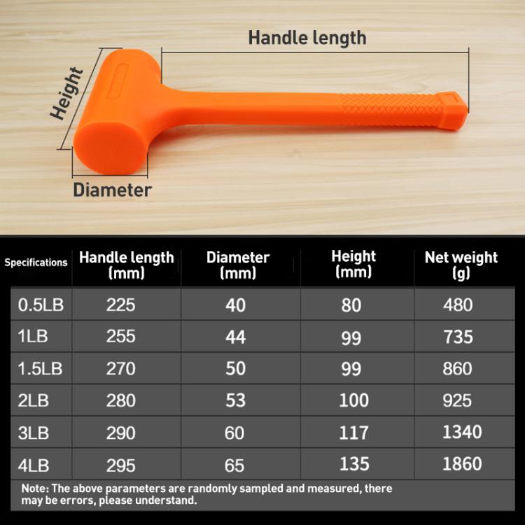 Multifunctional Non-elastic Rubber Installation Hammer, 0.5LB, 1.5LB, 1LB, 2.5LB, 2LB, 3LB, 4LB