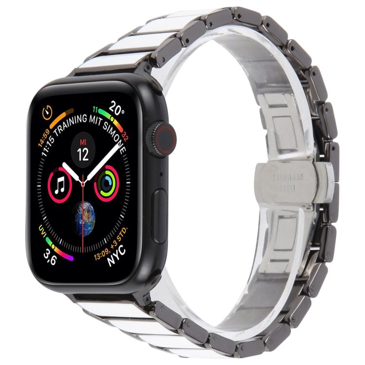 Drei Perlen Keramik 18 mm Edelstahl-Uhrenarmband, für Apple Watch 46 mm / 49 mm / 45 mm / 44 mm, für Apple Watch 42 mm / 41 mm / 40 mm / 38 mm