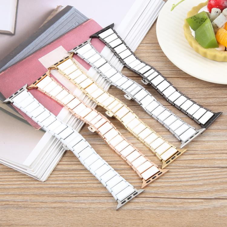 Drei Perlen Keramik 18 mm Edelstahl-Uhrenarmband, für Apple Watch 46 mm / 49 mm / 45 mm / 44 mm, für Apple Watch 42 mm / 41 mm / 40 mm / 38 mm