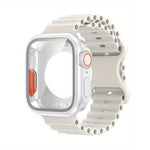 Butterfly Buckle Ocean Silicone Watch Band with Film Integrated PC Case, For Apple Watch Series 44mm, For Apple Watch Series 40mm, For Apple Watch Series 10 / 11 46mm, For Apple Watch Series 10 / 11 42mm, For Apple Watch Series 45mm                    ...