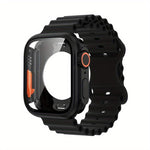 Butterfly Buckle Ocean Silicone Watch Band with Film Integrated PC Case, For Apple Watch Series 44mm, For Apple Watch Series 40mm, For Apple Watch Series 10 / 11 46mm, For Apple Watch Series 10 / 11 42mm, For Apple Watch Series 45mm                    ...