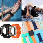 Butterfly Buckle Ocean Silicone Watch Band with Film Integrated PC Case, For Apple Watch Series 44mm, For Apple Watch Series 40mm, For Apple Watch Series 10 / 11 46mm, For Apple Watch Series 10 / 11 42mm, For Apple Watch Series 45mm                    ...