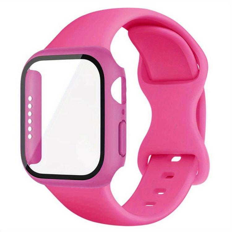 Butterfly Buckle Silicone Watch Band with Film Integrated PC Cover, For Apple Watch Series 44mm, For Apple Watch Series 40mm, For Apple Watch Series 10 / 11 46mm, For Apple Watch Series 10 / 11 42mm, For Apple Watch Series 45mm                         ...
