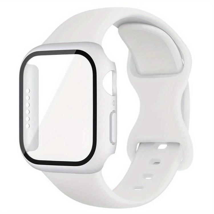 Butterfly Buckle Silicone Watch Band with Film Integrated PC Cover, For Apple Watch Series 44mm, For Apple Watch Series 40mm, For Apple Watch Series 10 / 11 46mm, For Apple Watch Series 10 / 11 42mm, For Apple Watch Series 45mm                         ...