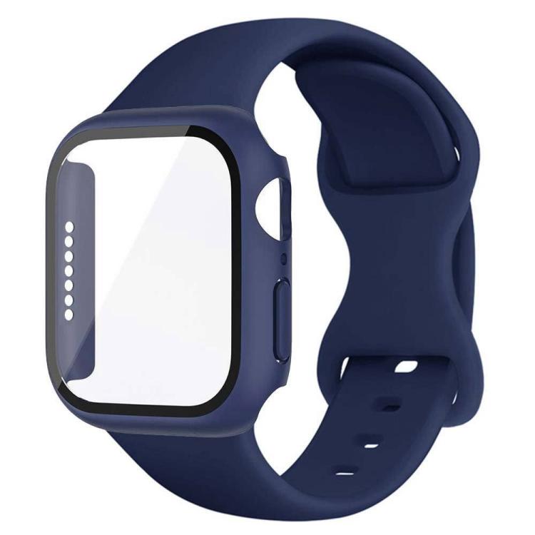 Butterfly Buckle Silicone Watch Band with Film Integrated PC Cover, For Apple Watch Series 44mm, For Apple Watch Series 40mm, For Apple Watch Series 10 / 11 46mm, For Apple Watch Series 10 / 11 42mm, For Apple Watch Series 45mm                         ...