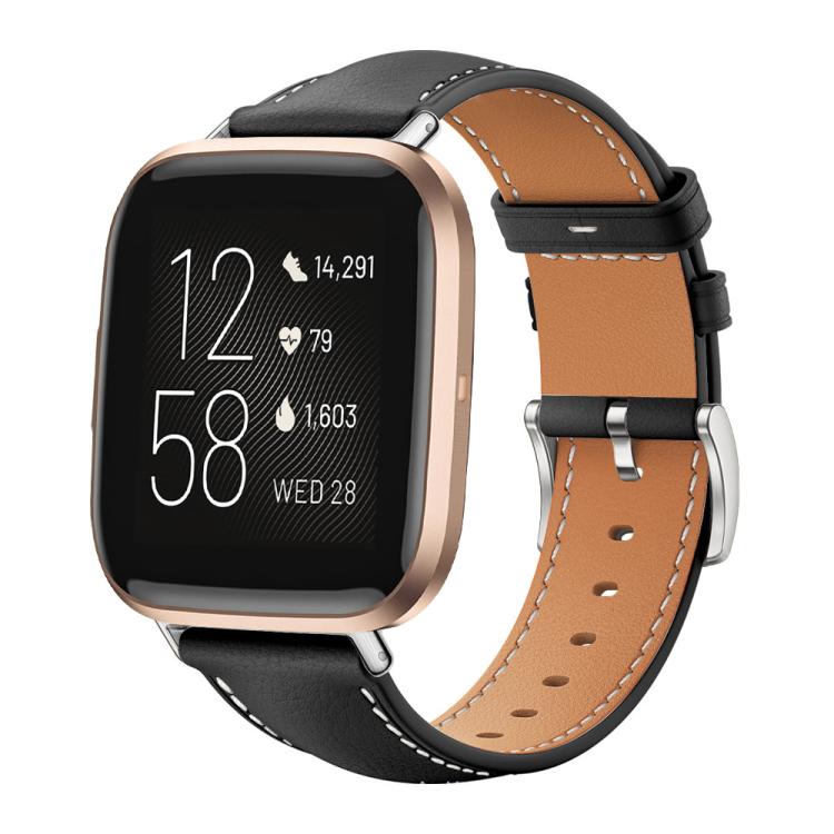 xDfind Flat Head Black Shark Fine Grain Leather Watch Band, For Fitbit Versa 4 / 3 / Sense2 / 1 20mm, For Fitbit Versa 2 / Versa / Versa Lite 22mm