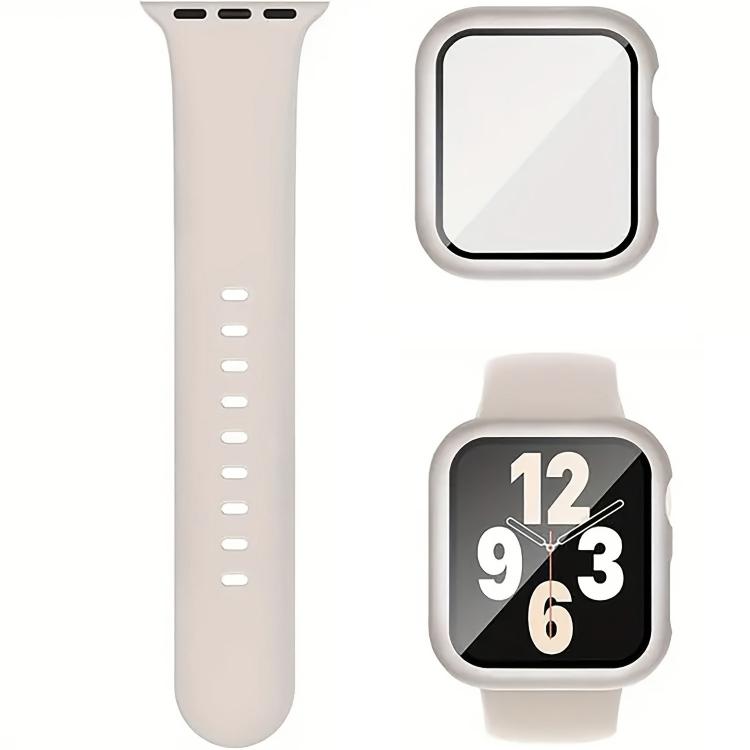Pin Buckle Silicone Watch Band with Film Integrated PC Case, For Apple Watch Series 44mm, For Apple Watch Series 40mm, For Apple Watch Series 10 / 11 46mm, For Apple Watch Series 10 / 11 42mm, For Apple Watch Ultra 3 / 2 / 1 49mm                       ...