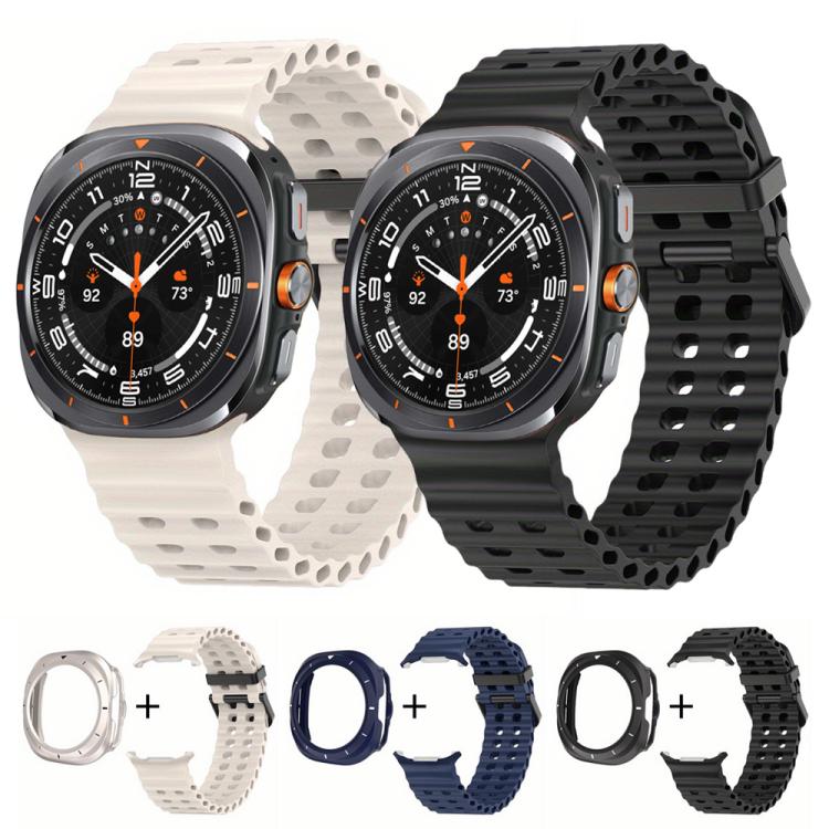 Dual-row Holes Silicone Watch Band with TPU Case, For Samsung Galaxy Watch Ultra 47mm / Ultra 2025