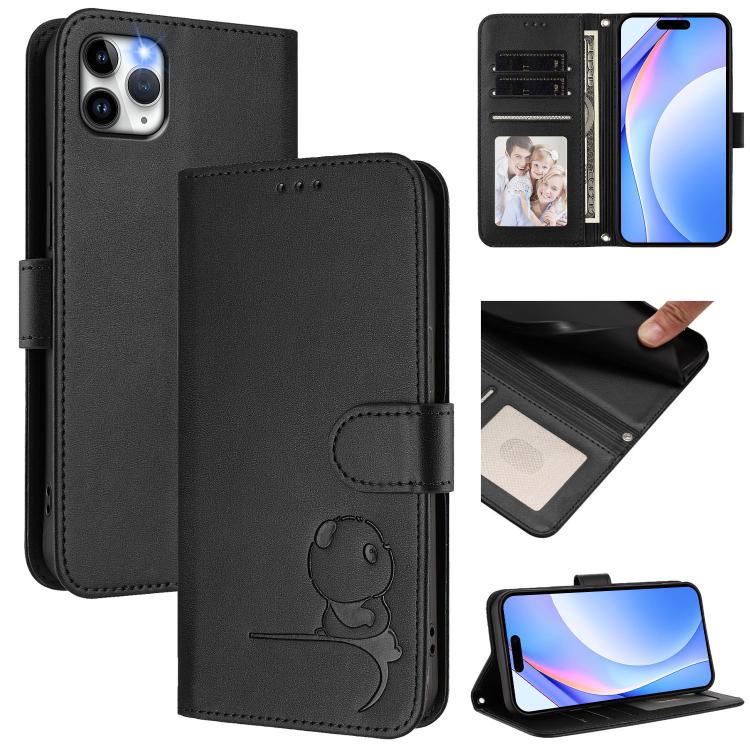 Litter Panda Embossing RFID Leather Phone Case with Lanyard, For iPhone 11 Pro Max, For iPhone 11, For iPhone 11 Pro, For iPhone X / XS, For iPhone XR, For iPhone XS Max, For iPhone 8 Plus / 7 Plus