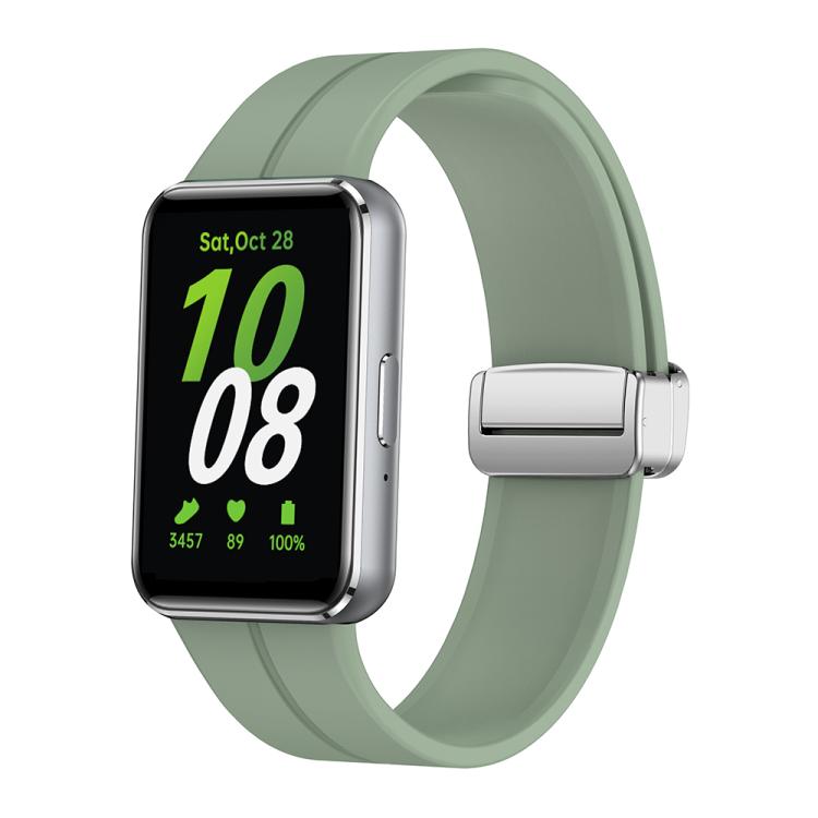 Magnetic Fold Silver Buckle Silicone Watch Band, For Samsung Galaxy Fit 3