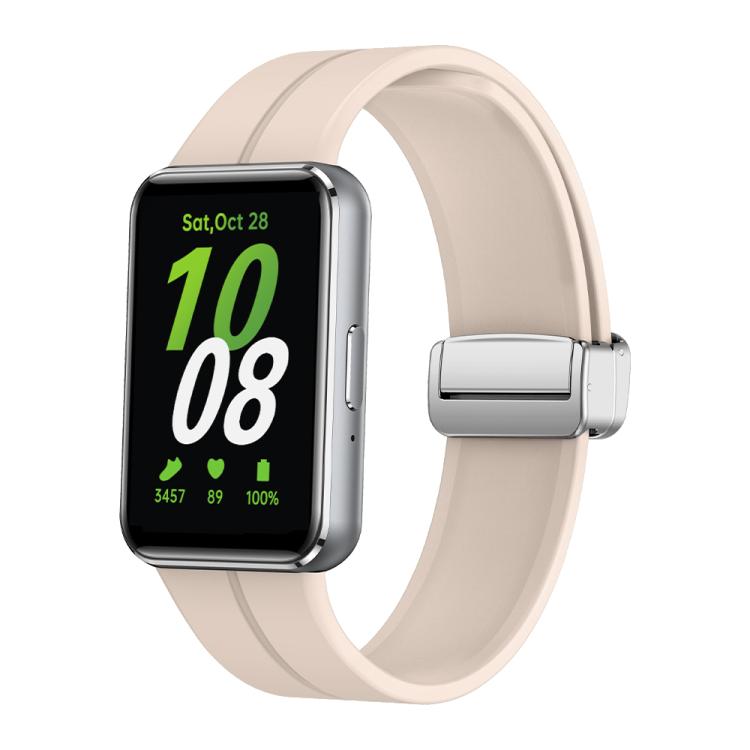 Magnetic Fold Silver Buckle Silicone Watch Band, For Samsung Galaxy Fit 3
