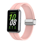 Magnetic Fold Silver Buckle Silicone Watch Band, For Samsung Galaxy Fit 3