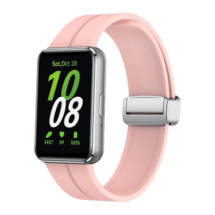 Magnetic Fold Silver Buckle Silicone Watch Band, For Samsung Galaxy Fit 3