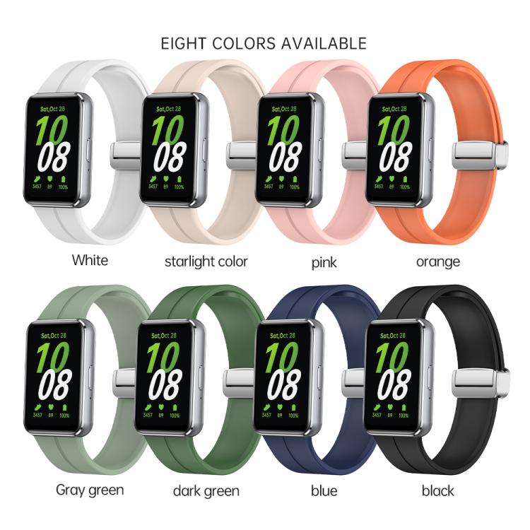 Magnetic Fold Silver Buckle Silicone Watch Band, For Samsung Galaxy Fit 3