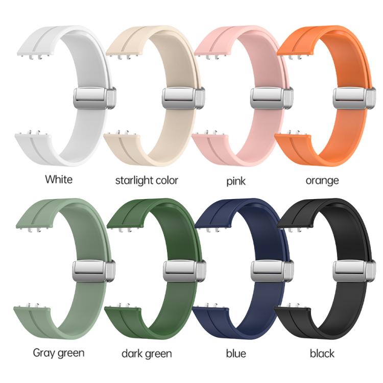 Magnetic Fold Silver Buckle Silicone Watch Band, For Samsung Galaxy Fit 3