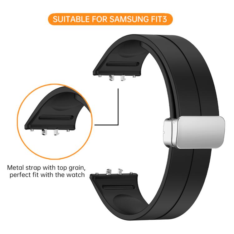 Magnetic Fold Silver Buckle Silicone Watch Band, For Samsung Galaxy Fit 3