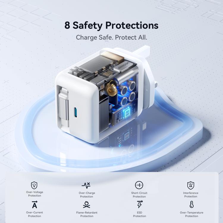 شاحن سريع JOYROOM JR-TCL06 67 واط USB-C / Type-C GaN مع كابل قابل للسحب، قابس المملكة المتحدة