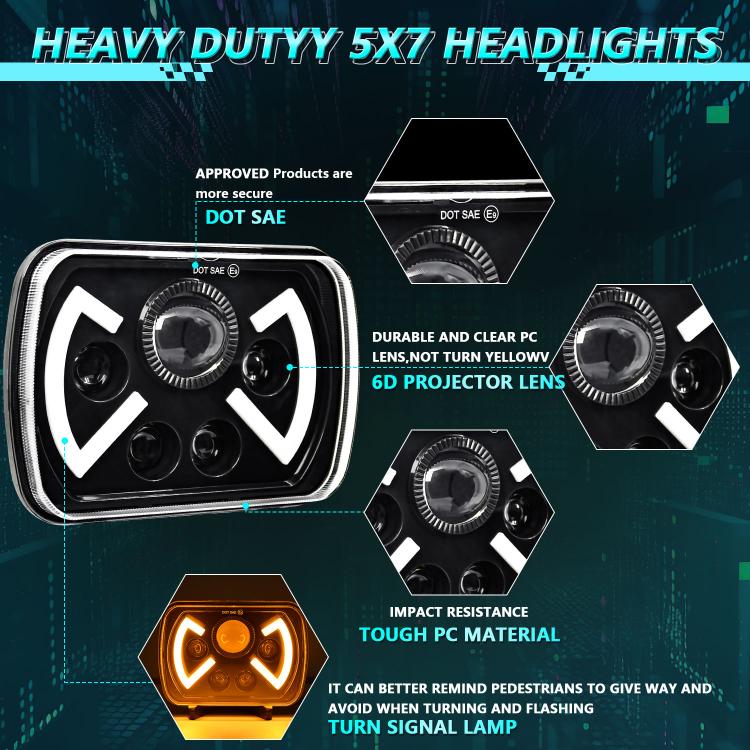 Y22 H4 7 inch Car Butterfly Style Square Modified Headlight for Jeep Wrangler, Y22
