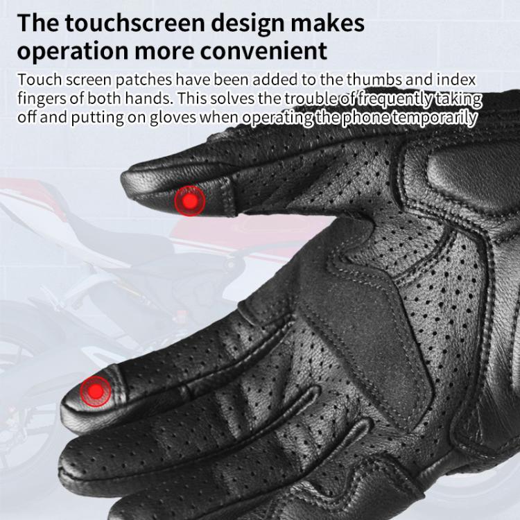 GHOST RACING GR-ST11 Retro Motorcycle Genuine Leather Touch Screen Full Finger Gloves, M, L, XL, XXL