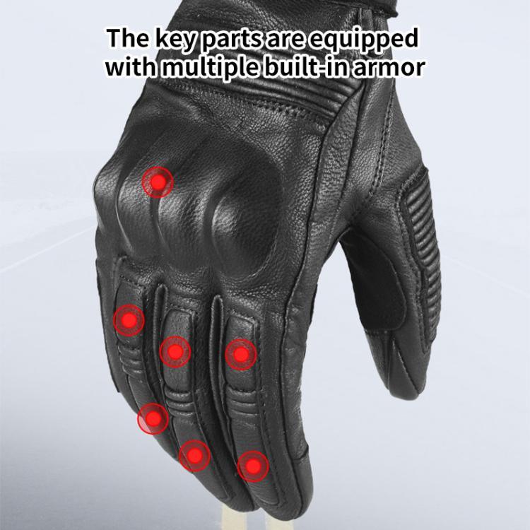 GHOST RACING GR-ST11 Retro Motorcycle Genuine Leather Touch Screen Full Finger Gloves, M, L, XL, XXL