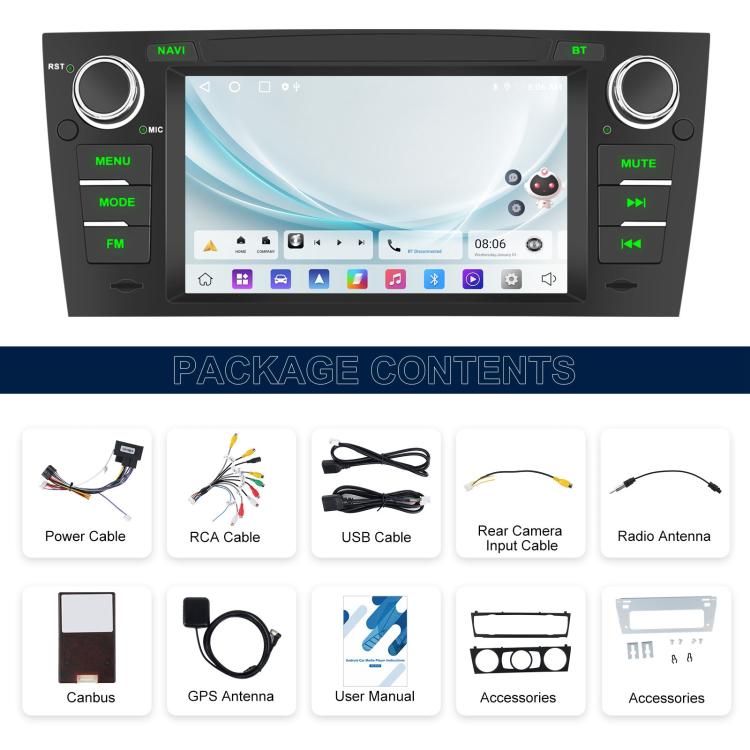 For BMW 3 Series E90 Android 15 7 inch Car CarPlay Car Navigation Reversing Image Integrated Machine, Standard, Standard+AHD+Microphone