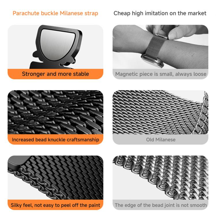 xDfind Milanese Parachute Buckle Stainless Steel Watch Band, For Samsung Galaxy Watch Ultra / Ultra 2025, For Samsung Galaxy Watch8 / Wacth8 Classic 22mm