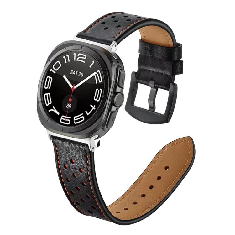 Hole Retro Leather Watch Band, For Samsung Galaxy Watch Ultra 47mm / Ultra 2025