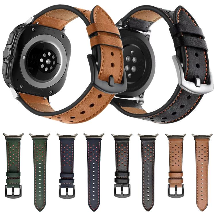 Hole Retro Leather Watch Band, For Samsung Galaxy Watch Ultra 47mm / Ultra 2025
