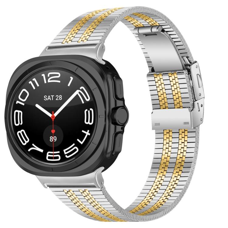 Turtle Buckle Five Beads Stainless Steel Watch Band, For Samsung Galaxy Watch Ultra 47mm / Ultra 2025